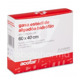 Acofar Gasa Est&eacute;ril de Algod&oacute;n Hidr&oacute;filo en Compresas 60 x 40 cm, 6 Unidades